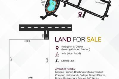 Main road touched Residential cum Commercial 15 aana 1 daam Land ON SALE at Hadigaun-5, Dabali just nearby Gahana Pokhari.